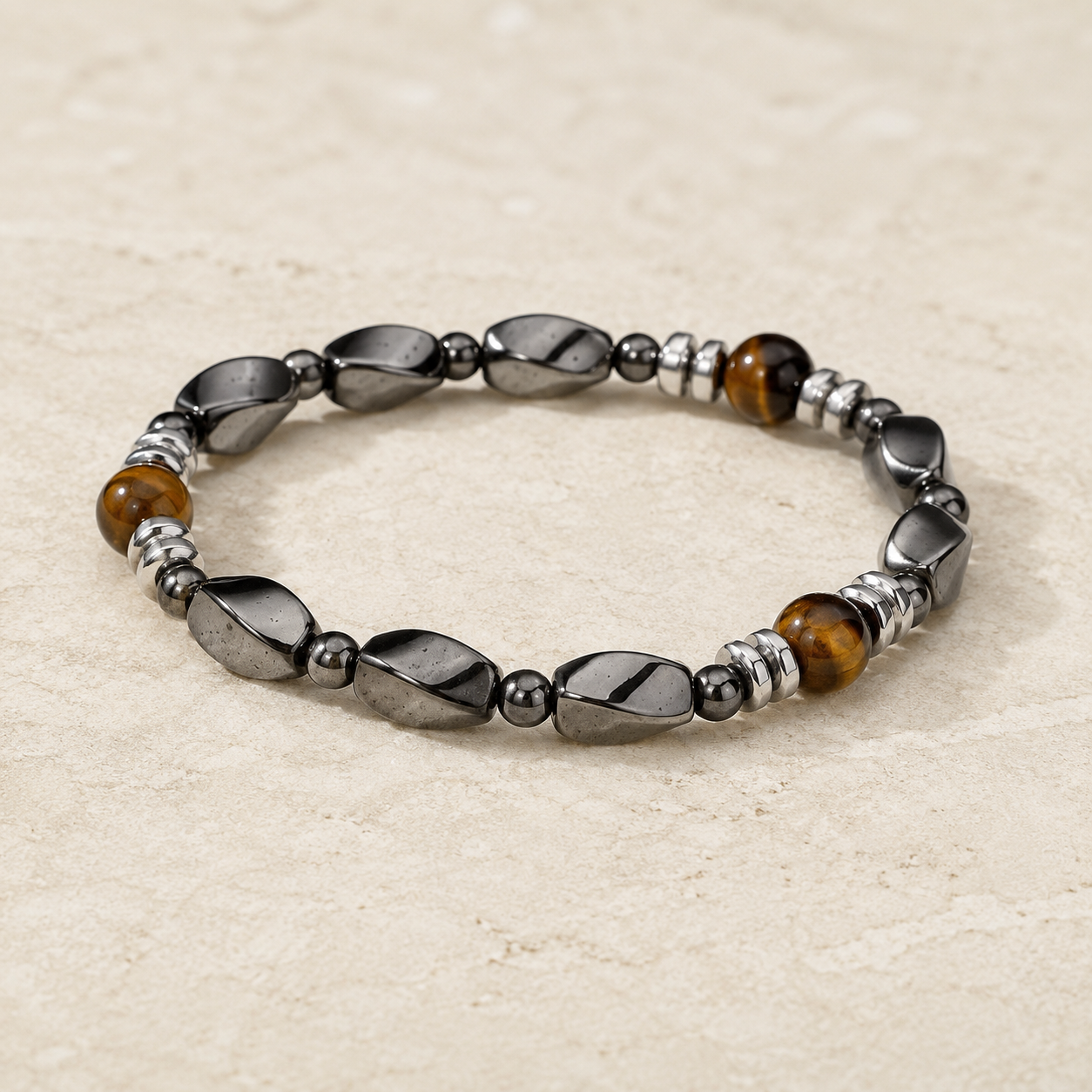 Bracelet Œil de Tigre & Hématite