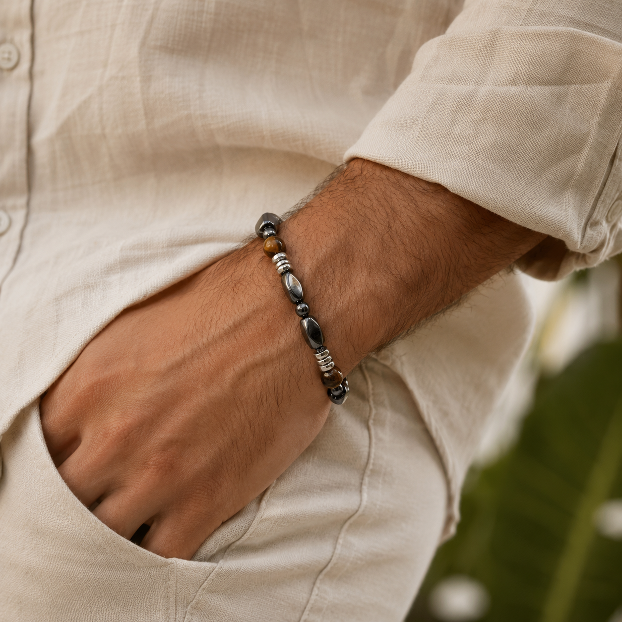 Bracelet Œil de Tigre & Hématite