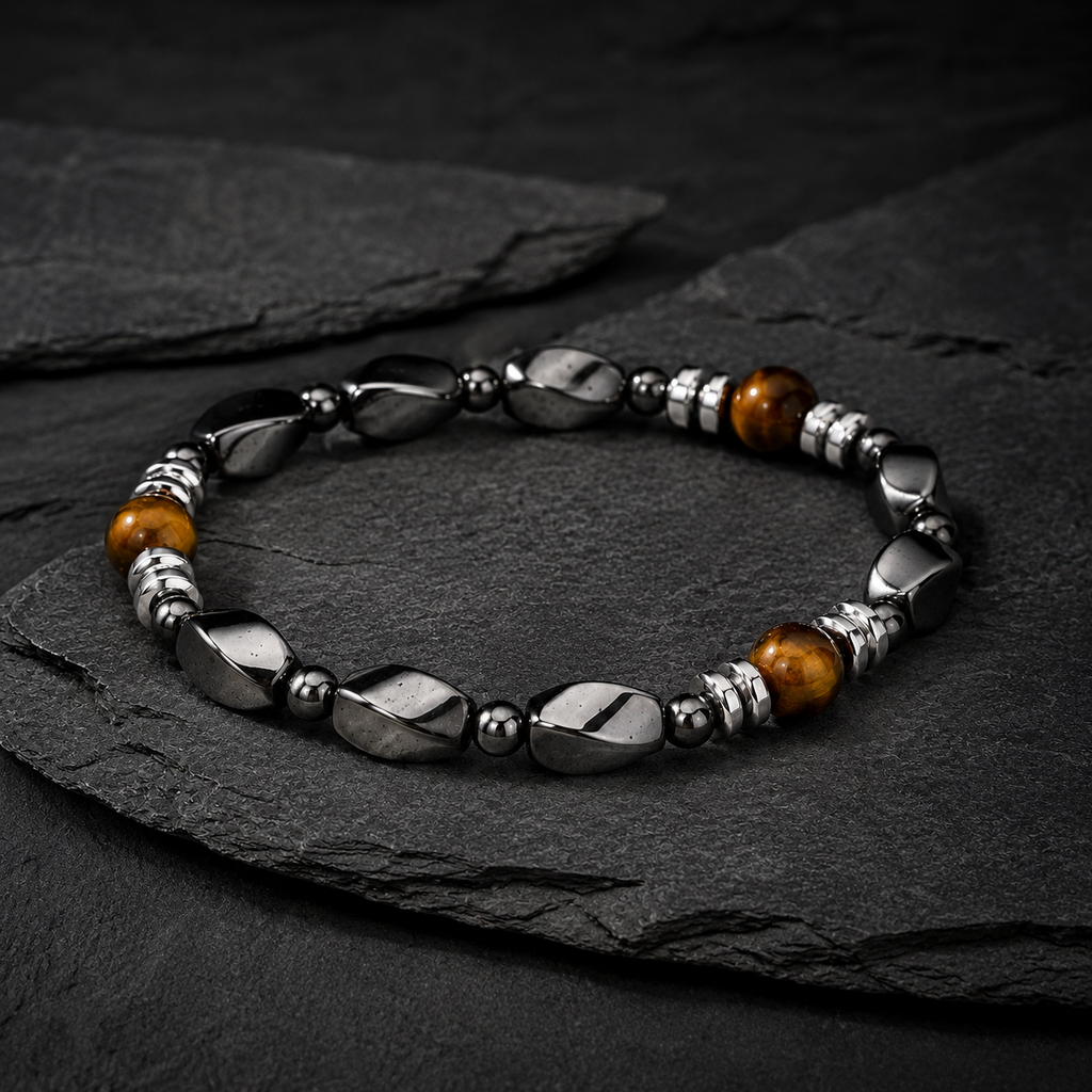 Bracelet Œil de Tigre & Hématite