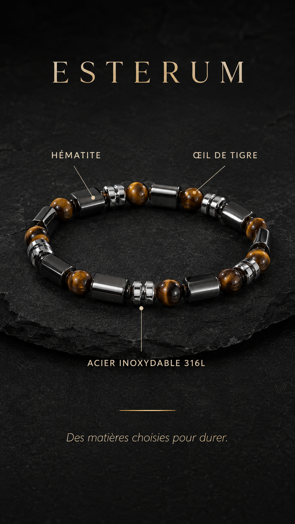 Bracelet Œil de Tigre & Hématite