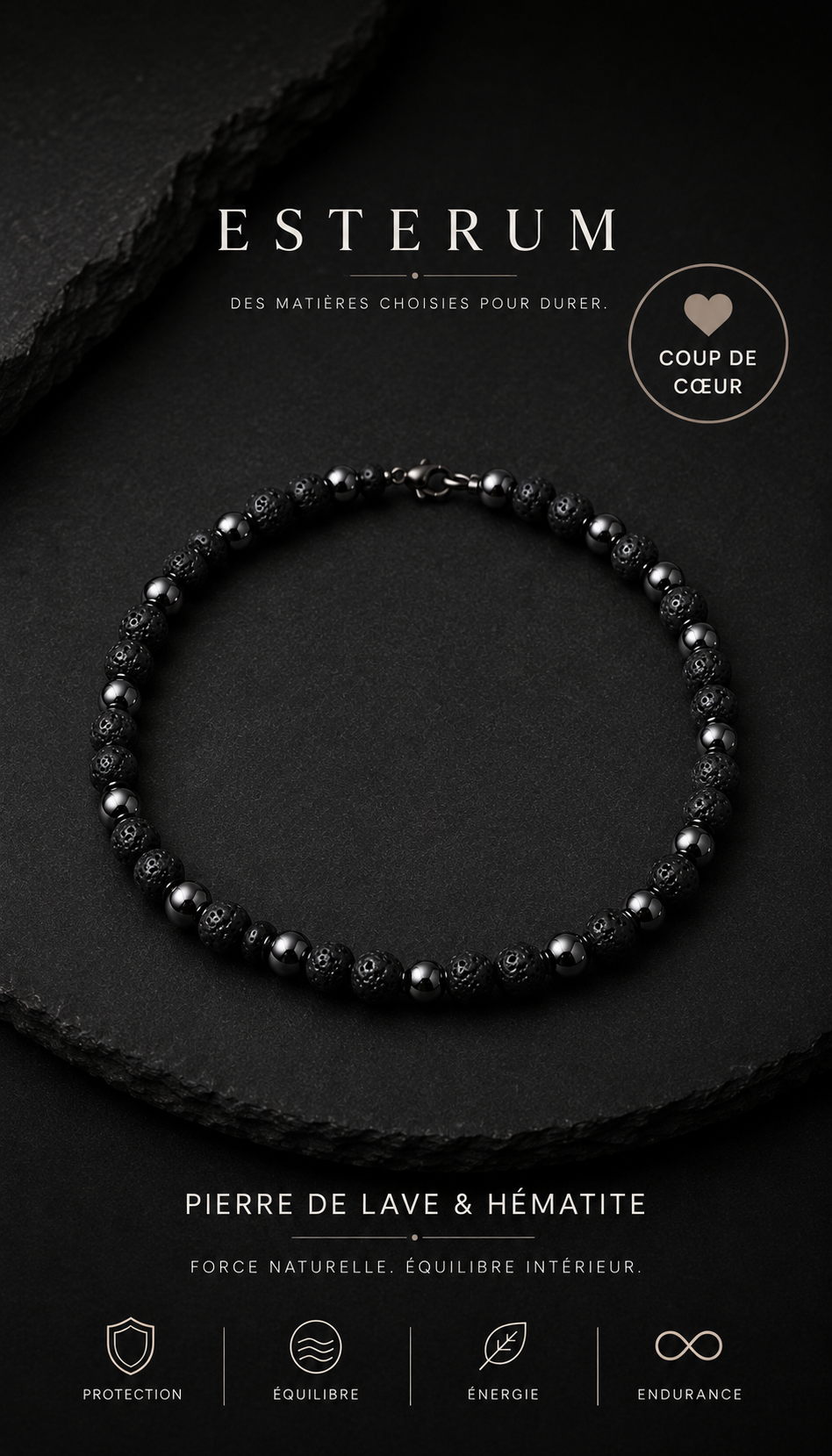 Collier Pierre de Lave & Hématite
