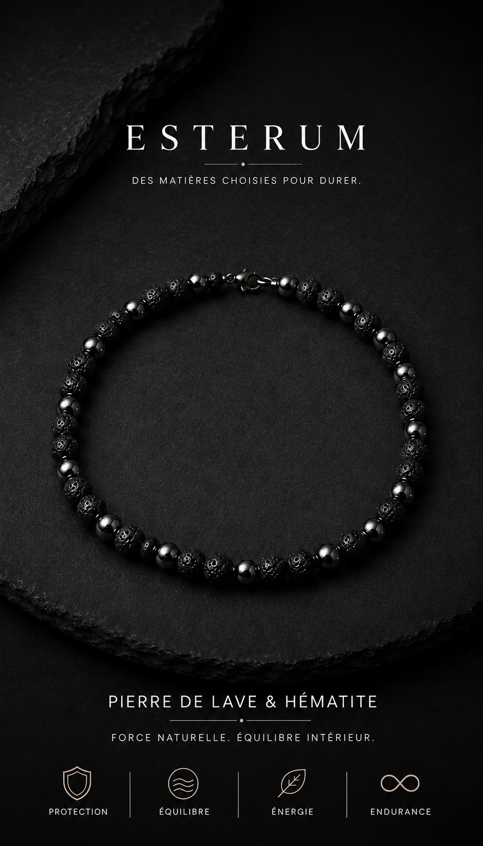 Collier Pierre de Lave & Hématite