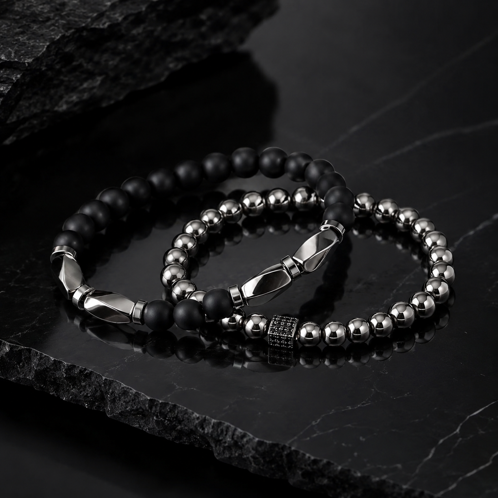 Duo de bracelets Agathe Noire et Hématite