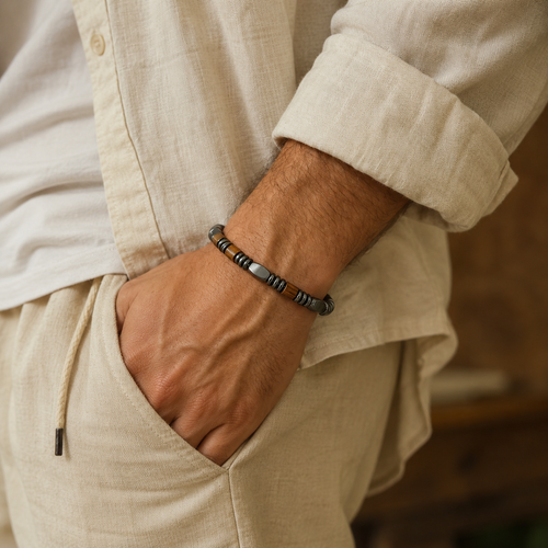 Bracelet  Bois Naturel & Hématite