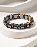 Bracelet Double Rang Œil de Tigre & Hématite