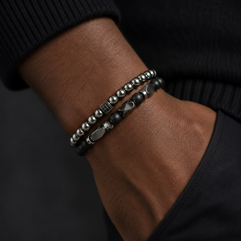 Duo de bracelets Agathe Noire et Hématite