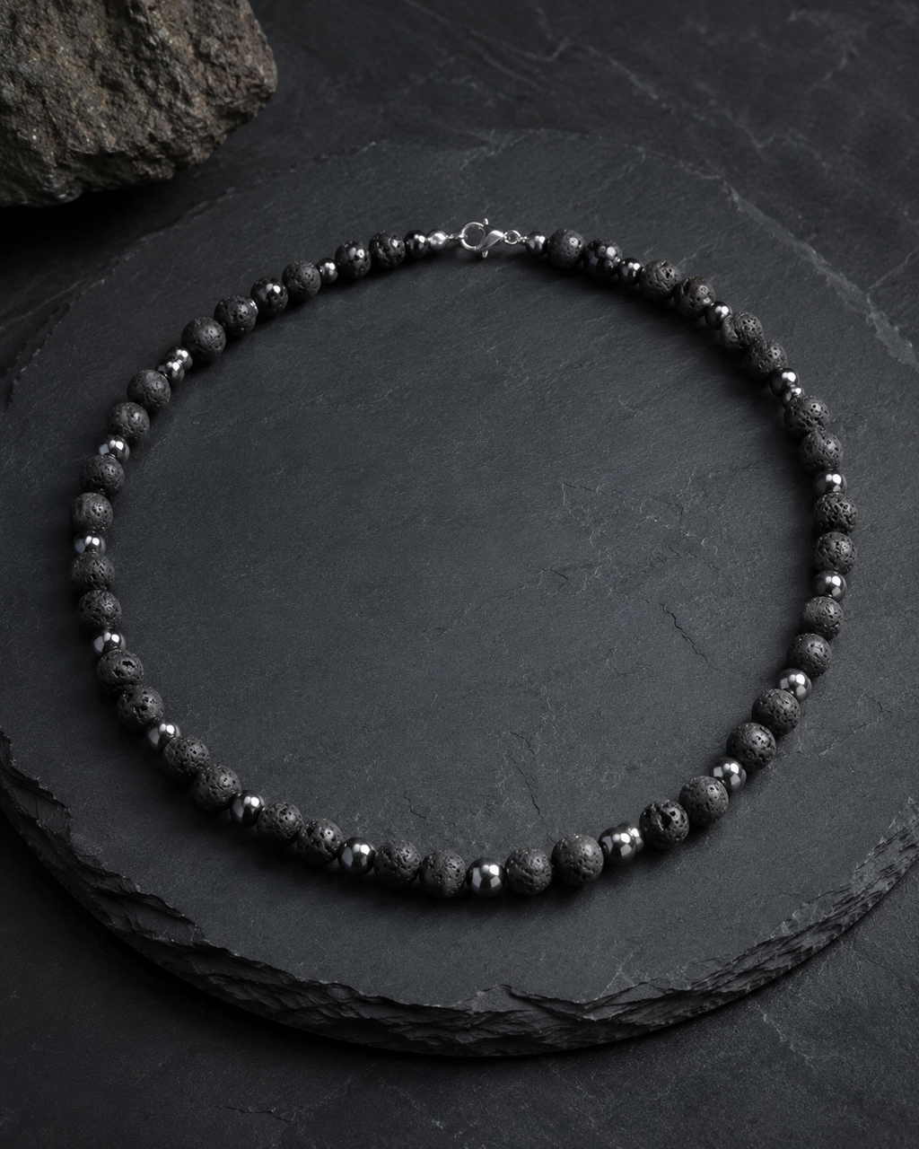 Collier Pierre de Lave & Hématite